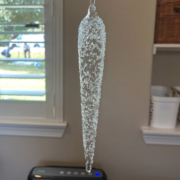 Christmas Ornaments Set of Two Large Hand Blown Icicles Frosted and Icy - Picture 4 of 4